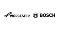 Logo featuring the words "Worcester Bosch" in black, with a stylized wave design before "Worcester" and a circular symbol with stripes beside it. The background is white.