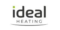 Logo for Ideal Heating. The word "ideal" is in lowercase black letters, with a green dot over the "i." Below, the word "HEATING" is in uppercase, gray letters.