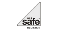 The image shows the Gas Safe Register logo, featuring a triangular shape with the words "Gas Safe" inside.