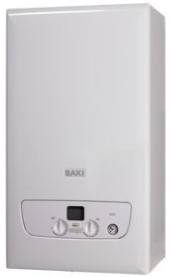 A reliable white wall-mounted combi boiler with two control knobs and a small digital display on the front. The brand name appears above the controls, making it a popular choice in UK homes for efficient heating solutions.