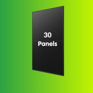 A sleek, black rectangular panel adorned with "30 Panels" in crisp white text is elegantly set against a gradient green background, reminiscent of cutting-edge solar panels.